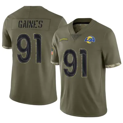 Men's Limited Greg Gaines Los Angeles Rams Olive 2022 Salute To Service Jersey