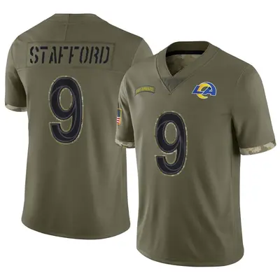 Men's Limited Matthew Stafford Los Angeles Rams Olive 2022 Salute To Service Jersey