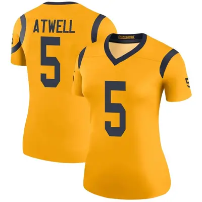 Women's Legend Tutu Atwell Los Angeles Rams Gold Color Rush Jersey