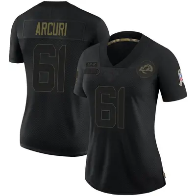 Women's Limited AJ Arcuri Los Angeles Rams Black 2020 Salute To Service Jersey
