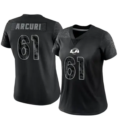 Women's Limited AJ Arcuri Los Angeles Rams Black Reflective Jersey