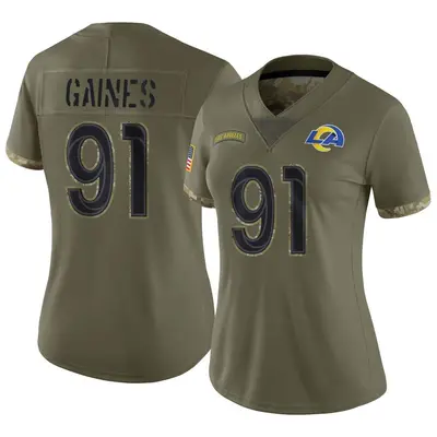 Women's Limited Greg Gaines Los Angeles Rams Olive 2022 Salute To Service Jersey