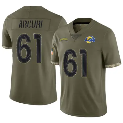 Youth Limited AJ Arcuri Los Angeles Rams Olive 2022 Salute To Service Jersey